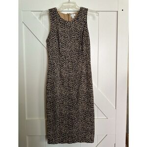 J Crew Sleeveless Brown Leopard Faux Suede Sheath Pencil  Midi Dress Size 2‎